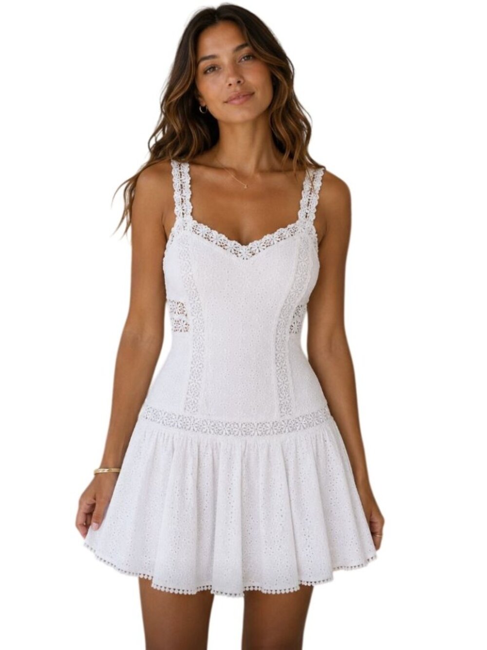 Charo Ruiz Ibiza Biba White Eyelet Mini Dress NWOT - Size L